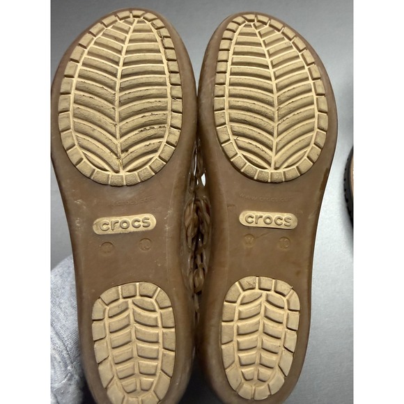 Crocs Isabella Jelly Flats Bronze Tan Floral Cutout Open Toe Sandals Womens 10 - Picture 8 of 8